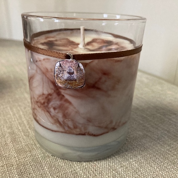 Groundhogs day / 10 ounce, 100% soy brown marble candle with a groundhog charm - Picture 1 of 2